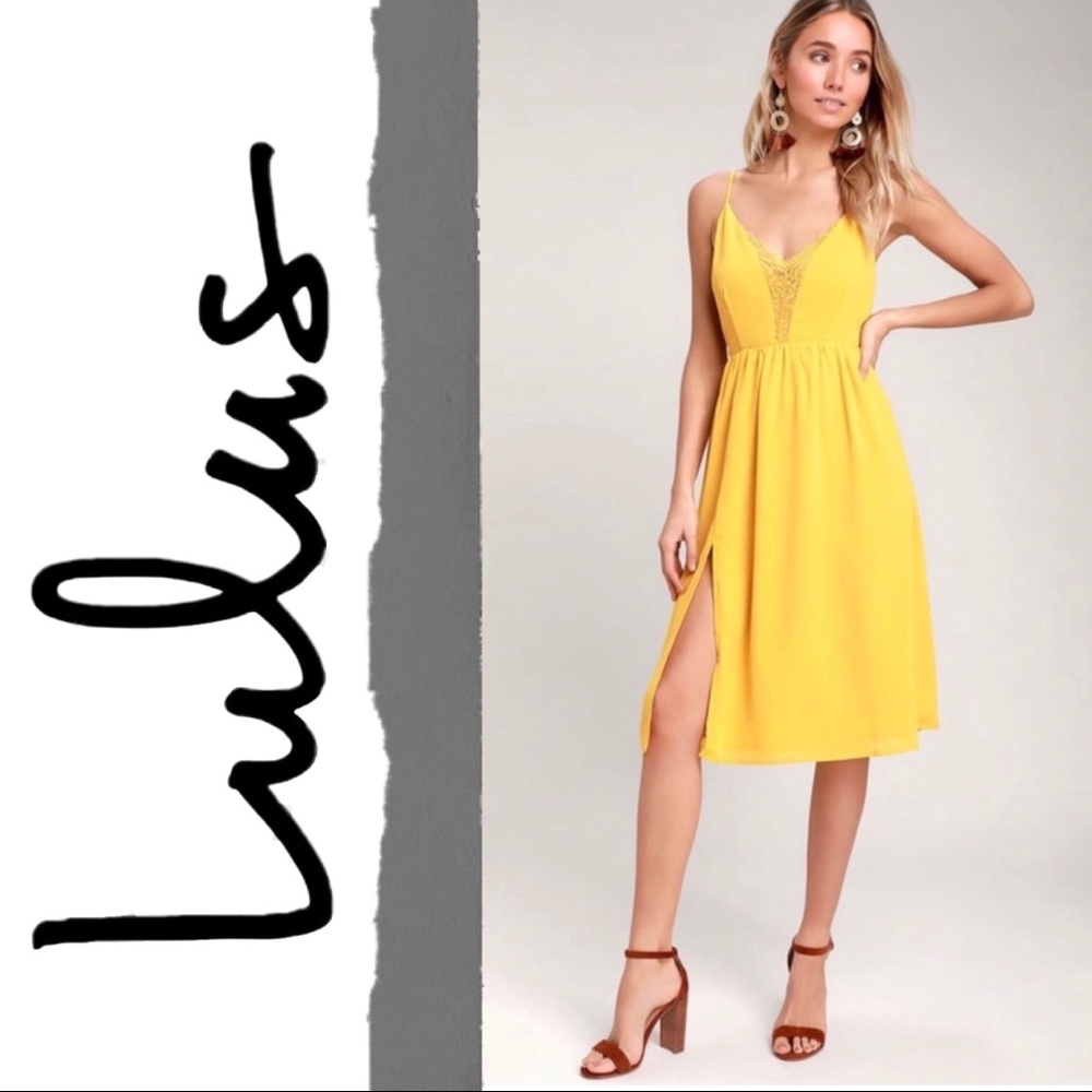 NWT Lulu’s Melena Lace Yellow Backless Midi Dress